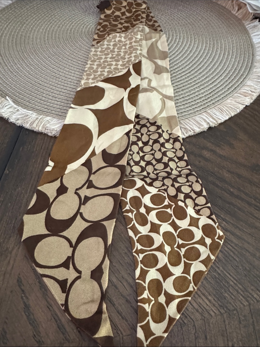 Coach Signature Patchwork Twilly in Brown and Cream - Picture 1 of 1